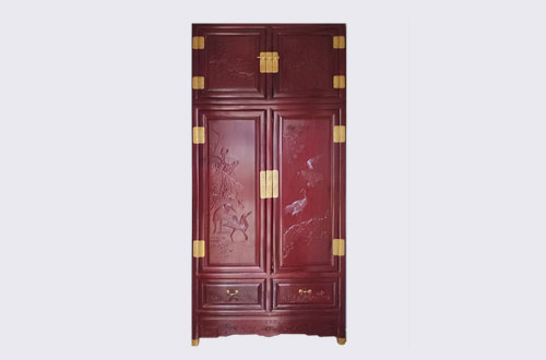 滦县高端中式家居装修深红色纯实木衣柜